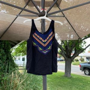 Black tank top with neon embroidered design